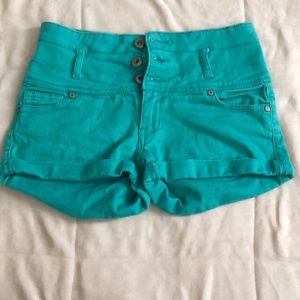 Blue asphalt teal jean shorts